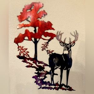 Metal Deer and Oak Tree Wall Decor Wall